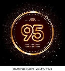 95 year anniversary logo with double line number style and gold color ring, logo vector template svg