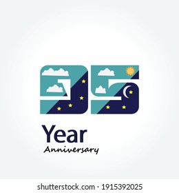 95 Year Anniversary Logo Vector Template Design Illustration blue and white