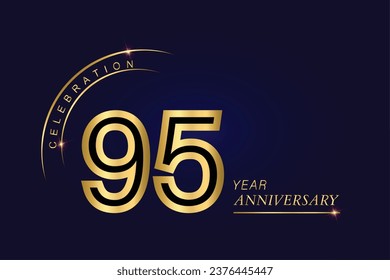 Plantilla de banner vectorial de 95 años de aniversario.Fondo gráfico del aniversario real azul oscuro.Crece elegante chispa de brillantes. Plantilla de diseño de abstracto corporativo premium de lujo.Post de forma moderna.
