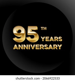 95 years anniversary, 3d vector design for anniversary celebration with gold color on black background, simple and luxury design. logo vector template