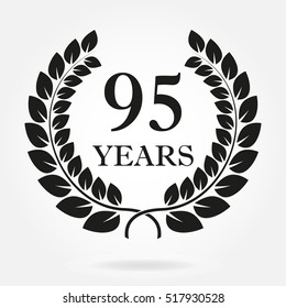 95 years. Anniversary or birthday icon with 95 years and  laurel wreath.