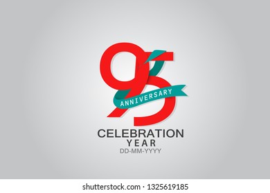 95 years anniversary blue ribbon celebration logotype. anniversary logo with Red text and Spark light white color isolated on black background, design for celebration, invitation - vector - Shutterstock ID 1325619185