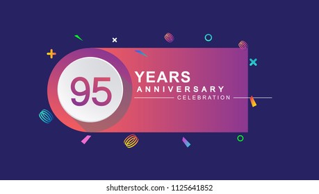 95 years anniversary celebration with colorful design, circle and ribbon isolated on dark background
