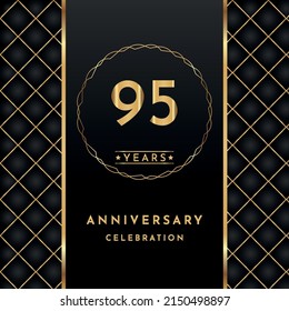 95 years anniversary celebration golden color with circle ring isolated on black background for the anniversary celebration event, wedding, greeting card, birthday party, and Invitation. 