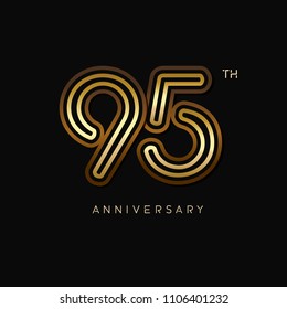 95 years anniversary celebration logotype. anniversary logo with golden and silver color isolated on black background, vector design for celebration, invitation card, and greeting card