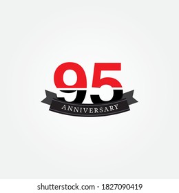 95 years anniversary celebration logotype. anniversary logo with red and black color isolated on white background, vector design for celebration, invitation card, and greeting card