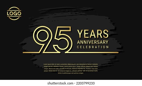 95 years anniversary celebration, anniversary celebration template design with gold color isolated on black brush background. vector template illustration