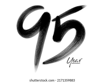 95 Years Anniversary Celebration Vector Template, 95 Years  logo design, 95th birthday, Black Lettering Numbers brush drawing hand drawn sketch, number logo design vector illustration svg
