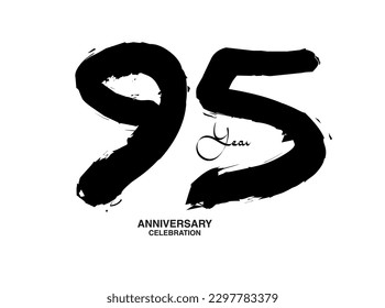 95 Years Anniversary Celebration Vector Template, 95 number logo design, 95th birthday, Black Lettering Numbers brush drawing hand drawn sketch, black number, Anniversary vector illustration svg