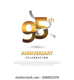 95 años de la plantilla de logotipo creativo con cinta. Plantilla de afiches para la celebración del 95º evento. Diseño para banner, revista, folleto, web, invitación o tarjeta de saludo. Ilustración del vector