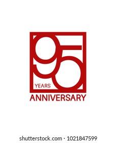 95 years anniversary design logotype with red color in square isolated on white background for celebration 