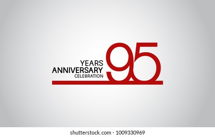 95 years anniversary design with simple line red color isolated on white background for celebration