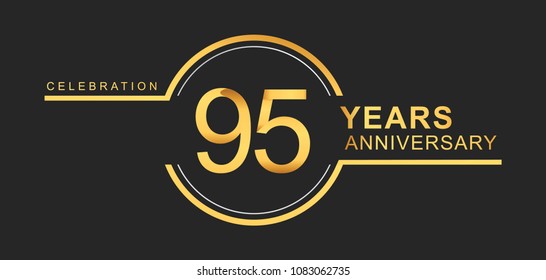 95 years anniversary golden and silver color with circle ring isolated on black background for anniversary celebration event