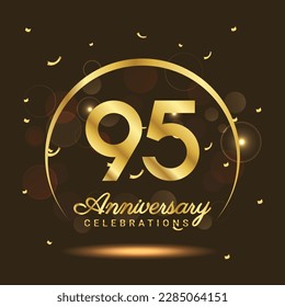95 years anniversary Half moon anniversary with confetti and a light gold effect on a black and brown background