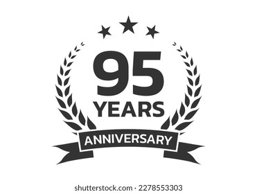 95 years anniversary laurel wreath logo or icon. Jubilee, birthday badge, label or emblem. 95th celebration design element. Vector illustration. svg