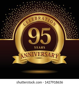 95 years anniversary logo celebration with ring and ribbon on Dark background, vector template