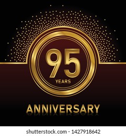 95 years anniversary logo celebration with ring and ribbon on Dark background, vector template