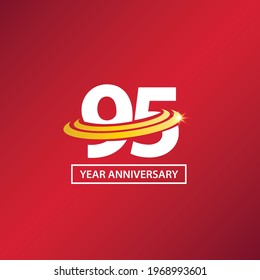 95 Years Anniversary Logo with Circle Swoosh and Starlight Vector