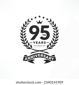 95 years anniversary logo emblem. 95th years Celebrating Anniversary Logo. 95 years anniversary celebration logo design with decorative ribbon or banner. svg