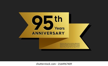 95 years anniversary logo with golden ribbon for booklet, leaflet, magazine, brochure poster, banner, web, invitation or greeting card. Vector illustrations. svg