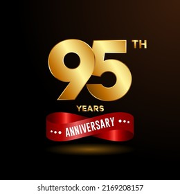 95 years anniversary logo with red ribbon for booklet, leaflet, magazine, brochure poster, banner, web, invitation or greeting card. Vector illustrations.