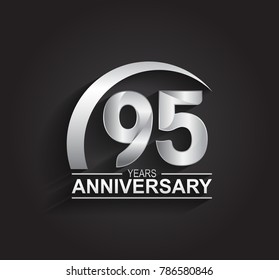 95 years anniversary logotype design with silver color isolated on black background for company celebration