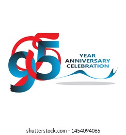 95 Years anniversary logotype with red colored font numbers made of one connected line, isolated on white background for company celebration event, birthday