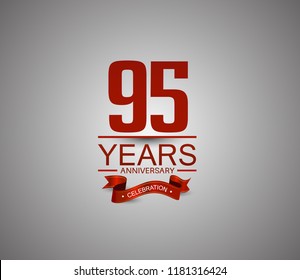 95 years anniversary logotype simple design with red ribbon for celebration purpose