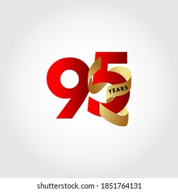 95 Years Anniversary Ribbon Celebration Vector Template Design Illustration