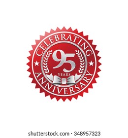 95 years anniversary silver red badge logo