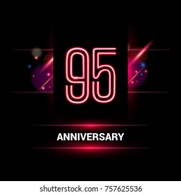 95 Years Anniversary vector logo design using neon style with flare ornament isolated on dark background
