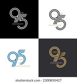 95 years anniversary vector number icon, birthday logo label, black, white and colors with stripe number svg