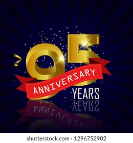 95 years anniversary Vector Template Design with golden color and silver ribbon isolated on blue sunburst background illustration for celebration event - Vector