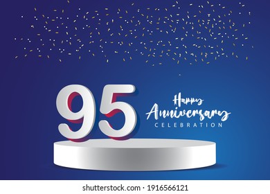 Ilustración de diseño de plantillas vectoriales de 95 años. Números 3d azules con escenario de podio para celebración