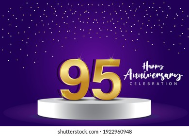 95 Years Anniversary Vector Template Design Illustration. Blue 3d Numbers with podium stage for celebration