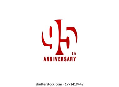95 years anniversary vector template with red color, 95th birthday logo