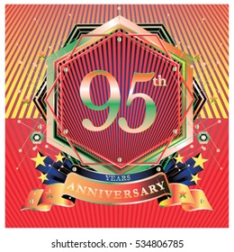 95 years golden anniversary logo celebration with ring and ribbon.