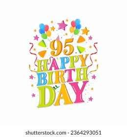 95 years happy birthday logo with balloons, vector illustration 95th Birthday Celebration design svg
