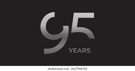 95 years milestone branding, anniversary logo in gradient metallic, evokes legacy, strength, excellence. Modern event design, brand legacy celebrations, institutional heritage. Vector illustration.