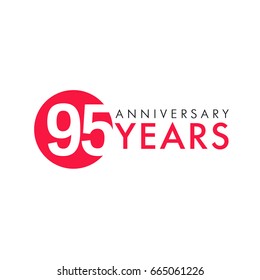 95 years old logo. Celebrating anniversary, congratulating vector numbers. Greetings of 95th idea. Colored traditional digital logotype of ages or % off.