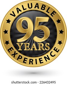 95 years valuable experience gold label, vector illustration 