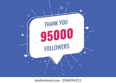 95000 OR 95k followers celebration. Thank you 95000 followers congratulation template banner. banner for social 95k friends and followers. celebrate subscribers and followers.
