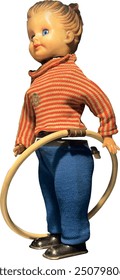 !950's Hoola Hoop dancing doll, with knitted jumper and blue jeans. Based on the craze of hoola hoops.