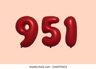 951 3d number balloon made of realistic metallic air balloon 3d rendering. 3D Red helium balloons for sale decoration Party Birthday, Celebrate anniversary, Wedding Holiday. Vector illustration