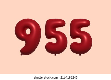 955 3d number balloon made of realistic metallic air balloon 3d rendering. 3D Red helium balloons for sale decoration Party Birthday, Celebrate anniversary, Wedding Holiday. Vector illustration