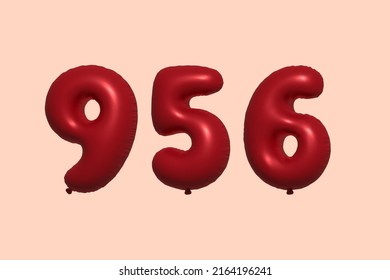 956 globo 3d número hecho de renderización 3d de globo metálico realista. Globos 3D de helio rojo para la venta decoración Fiesta Cumpleaños, Celebración de Aniversario, Fiesta de la Boda. Ilustración del vector
