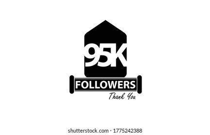 95K, 95.000 Follower Thank you. Sign Ribbon All Black space vector illustration on White background - Vector