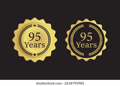 95th, 95 Years Anniversary Logo, Golden Color, Vector Template Design element for birthday, invitation, wedding, jubilee and greeting card illustration. EPS10