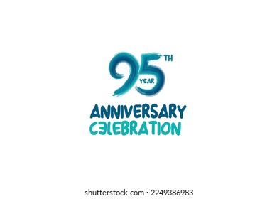 95th, 95 years, 95 year anniversary celebration fun style logotype. anniversary white logo with green blue color isolated on white background, vector design for celebrating event