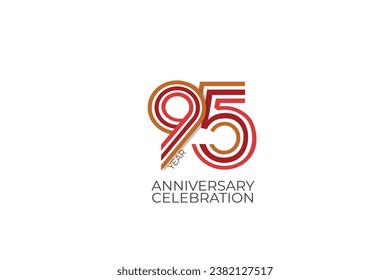 95th, 95 years, 95 year anniversary with retro style in 3 colors, red, pink and brown on white background for invitation card, poster, internet, design, poster, greeting cards, event - vector svg